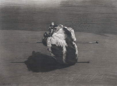 Youssef Abdelké - Œuvres récentes : Cœur transpercé 2013 fusain sur papier 150 x 200 cm Courtesy galerie Claude Lemand Paris 